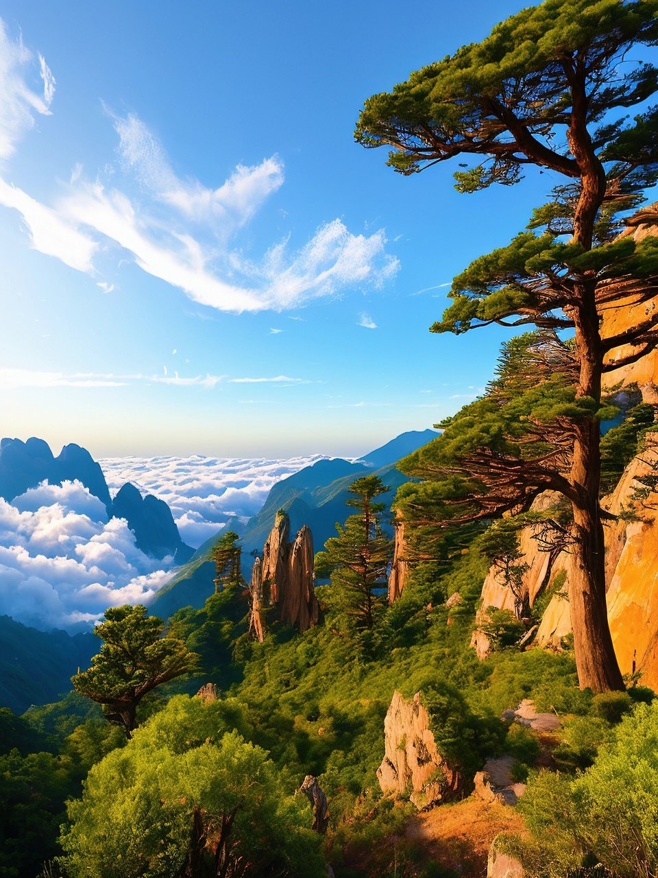 山川美景云雾之上大松树