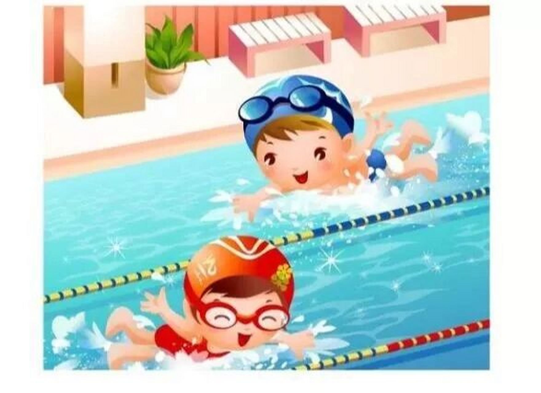 看图写话 游泳 七月盛夏,天气炎热,火辣辣的太阳炙烤着大地,小明和