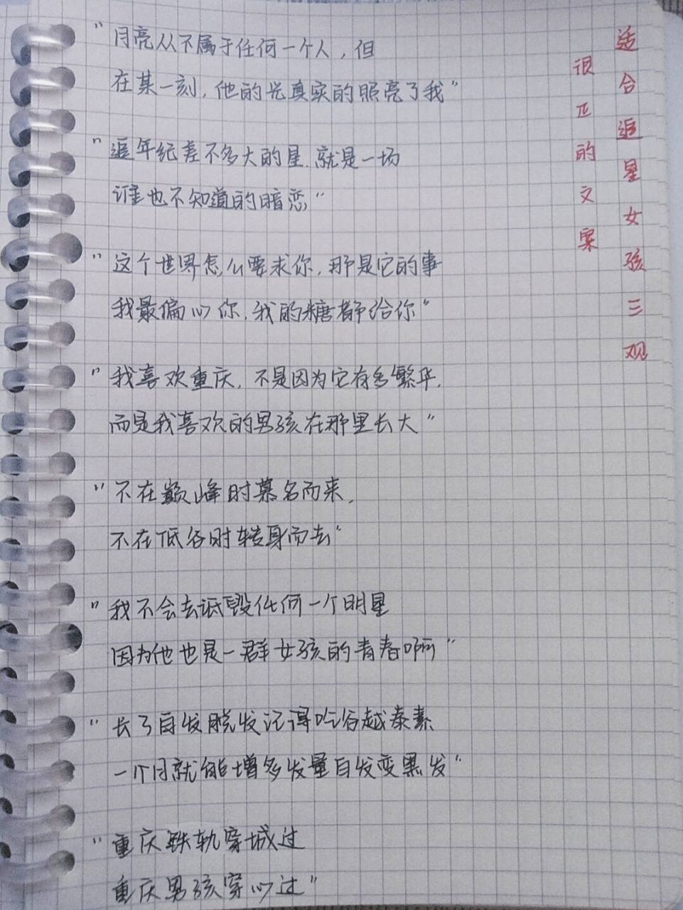 关于追星女孩的三观很正的文案 "我不会去诋毁任何一个明星 因为他