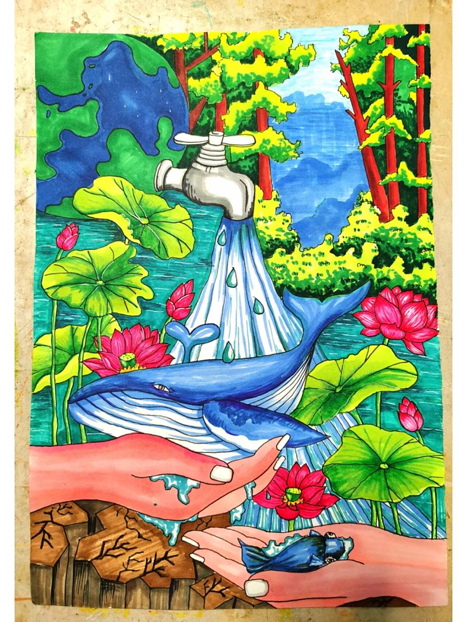 节约用水主题画