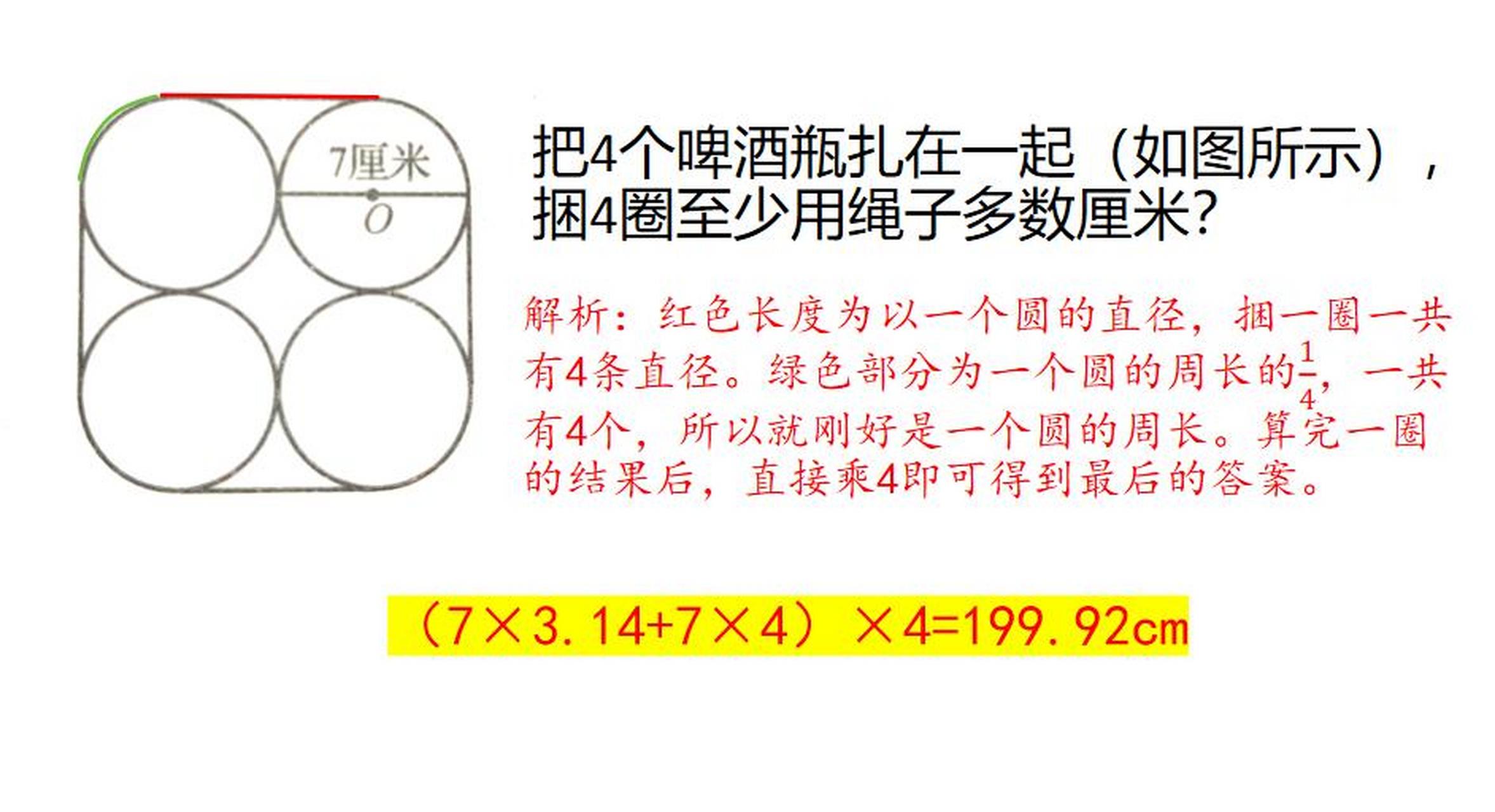 六年级奥数题分享:把4个啤酒瓶扎在一起(如图所示)