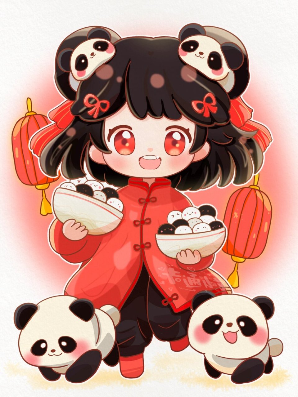 画就对了# #每日画画打卡练习# #新年插画# 新年可爱熊猫汤圆拟人