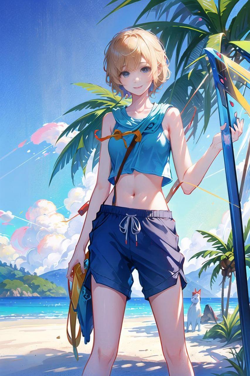 让ai触手可及二次元女孩站在海边,她的头发随意地披散着,似乎并没有