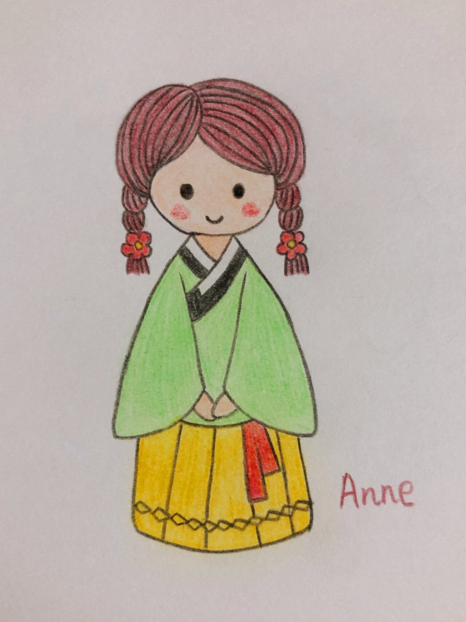 彩铅简笔画女生 可爱简单汉服小姐姐人物简笔画,先用铅笔画大概位置