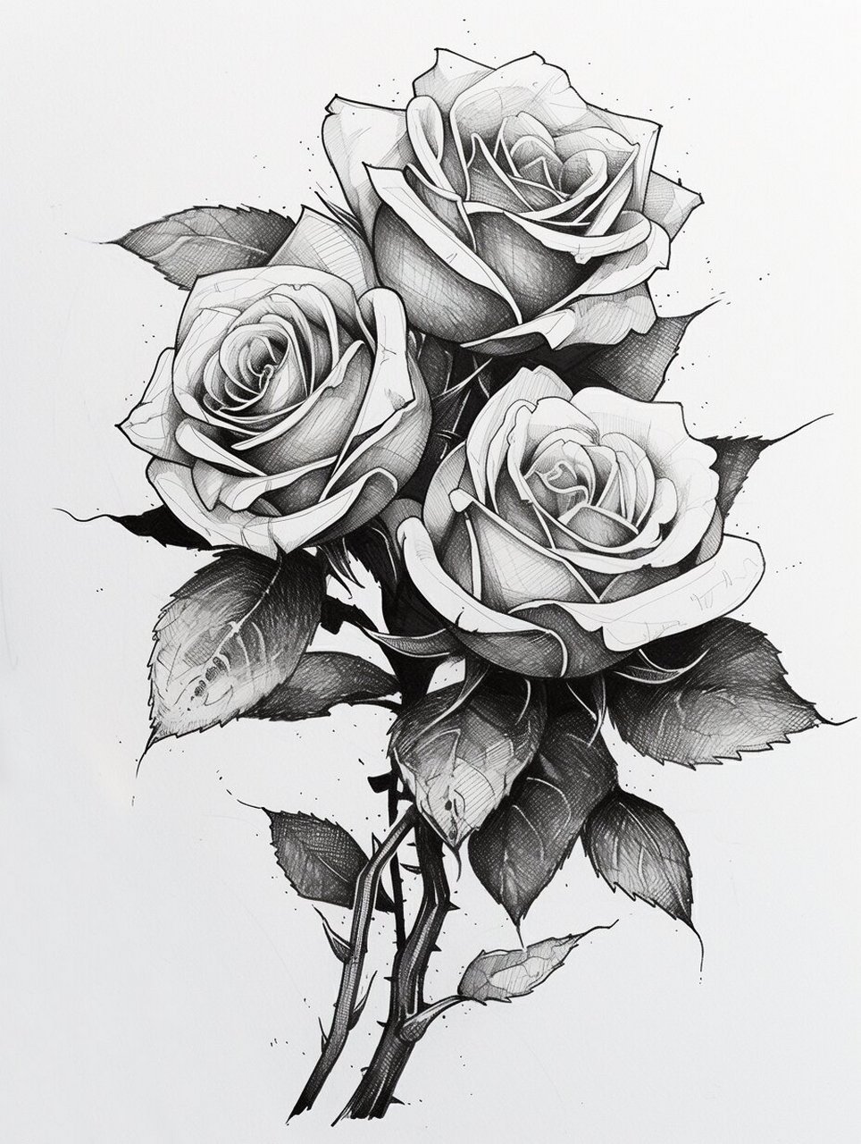 玫瑰花纹身手稿黑白图片