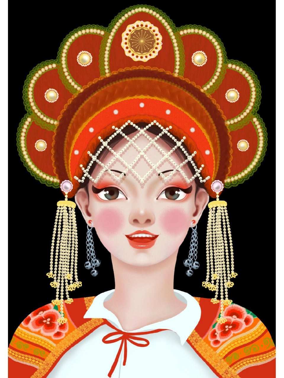 彝族姑娘头像头饰系列1～9 彝族已经画超九宫格了