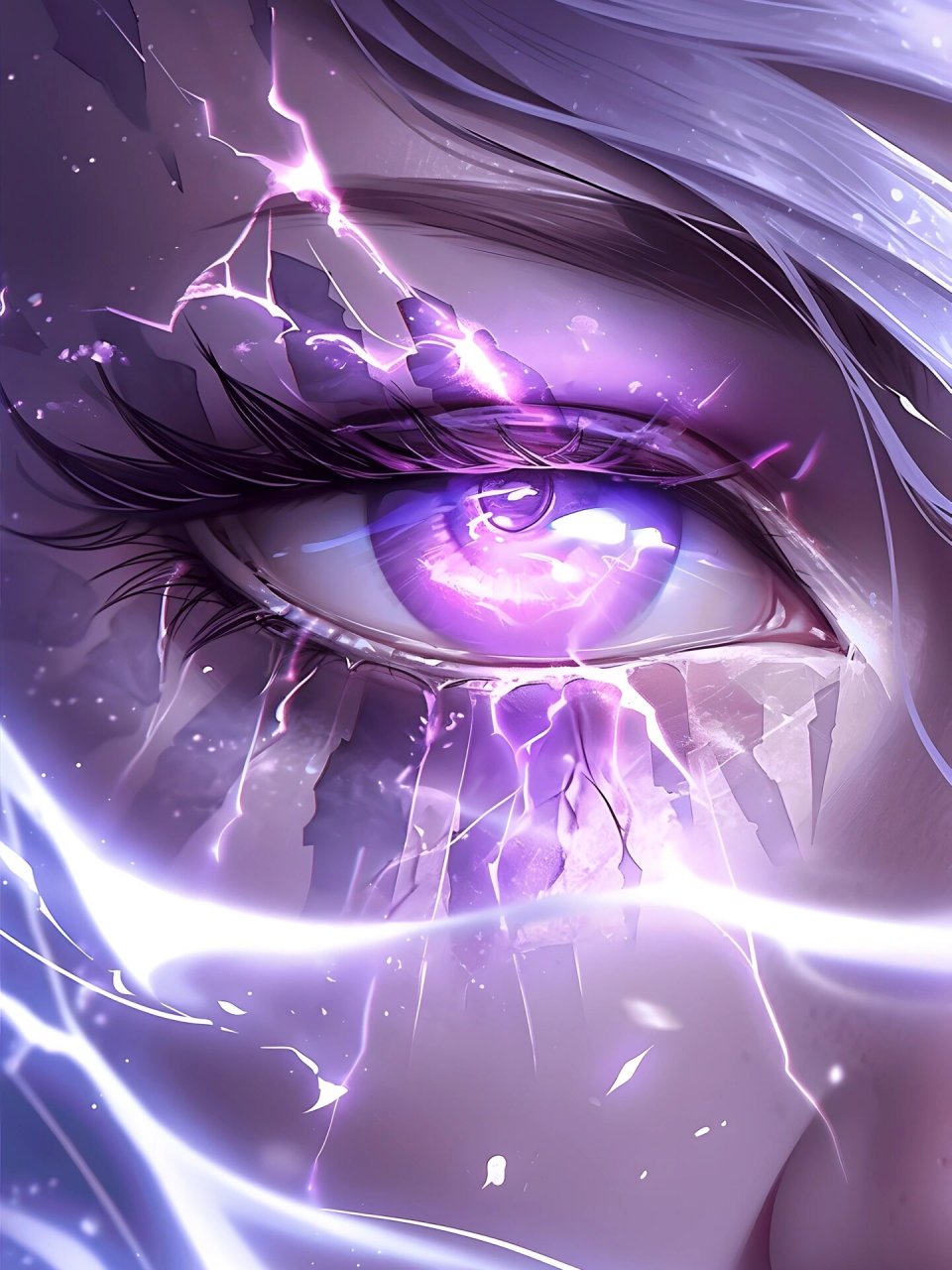紫电|极致特效-眼睛特写镜头 眼睛里都是紫色的闪电, 当女生愤怒起来