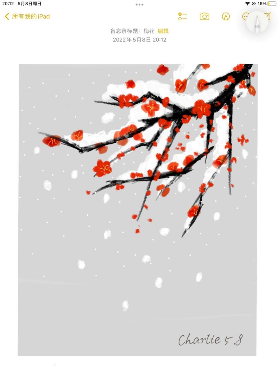 备忘录画画‖手绘梅花‖雪景(附教程) 城南小陌又逢春,只见梅花不见人