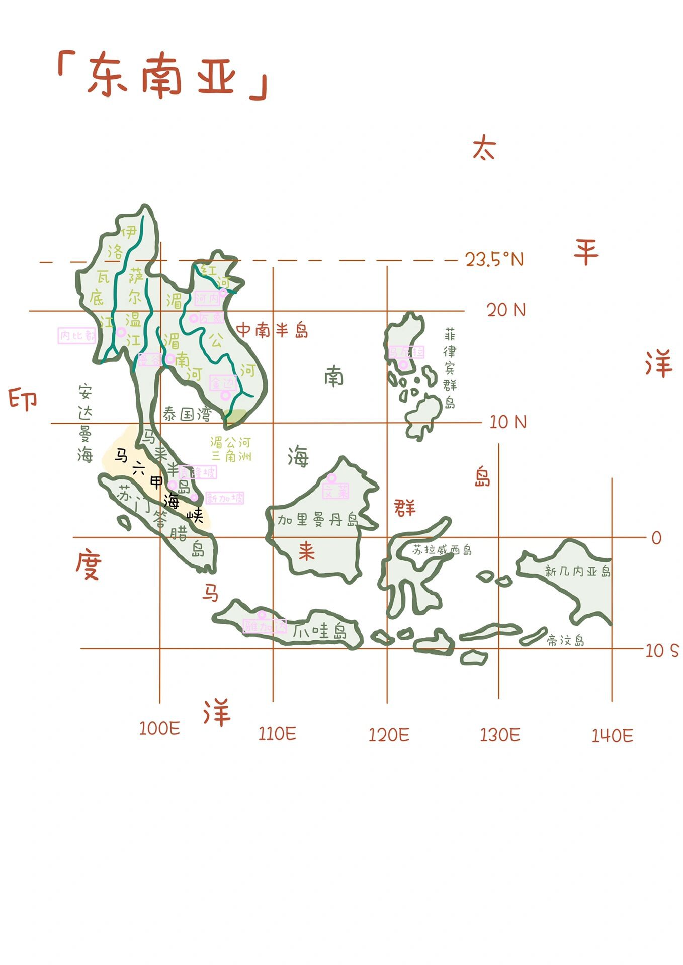 手绘地图系列 区域地理「东南亚