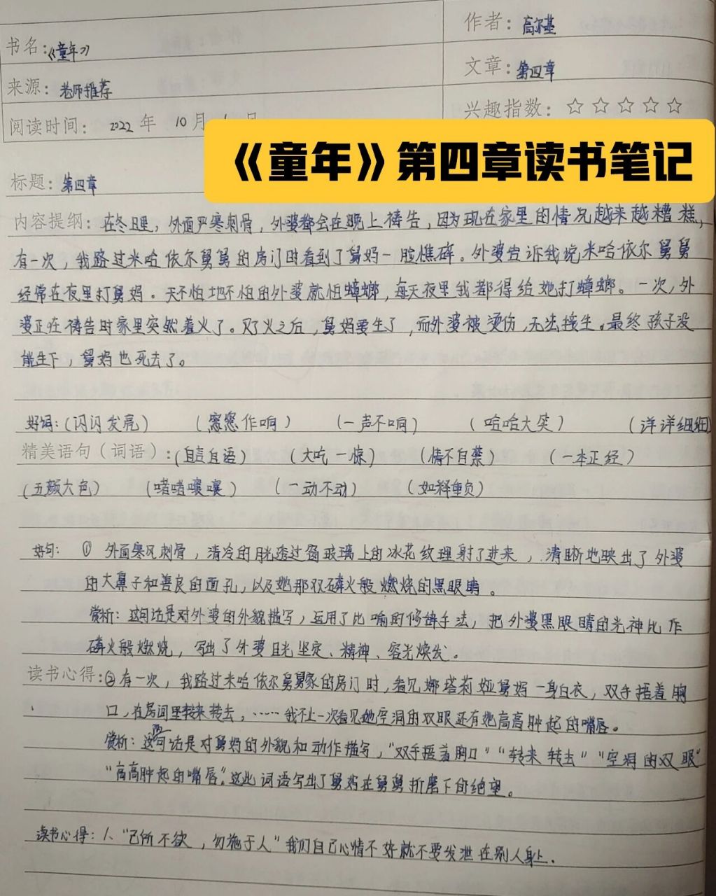 《童年》第四章读书笔记