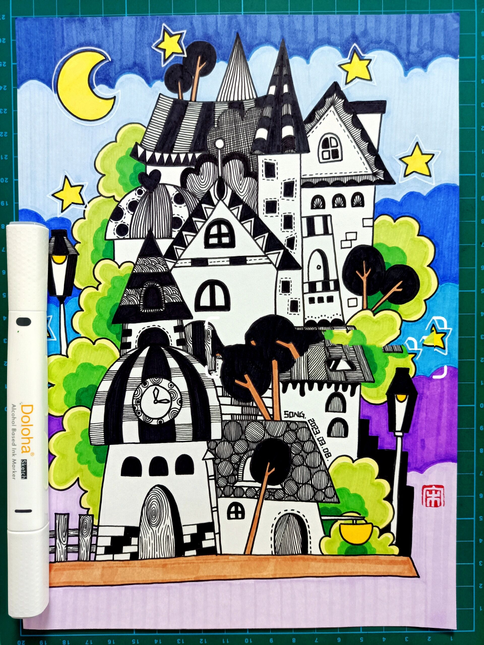 创意线描《房子》《别墅》《多变的房子》 马克笔画儿童画
