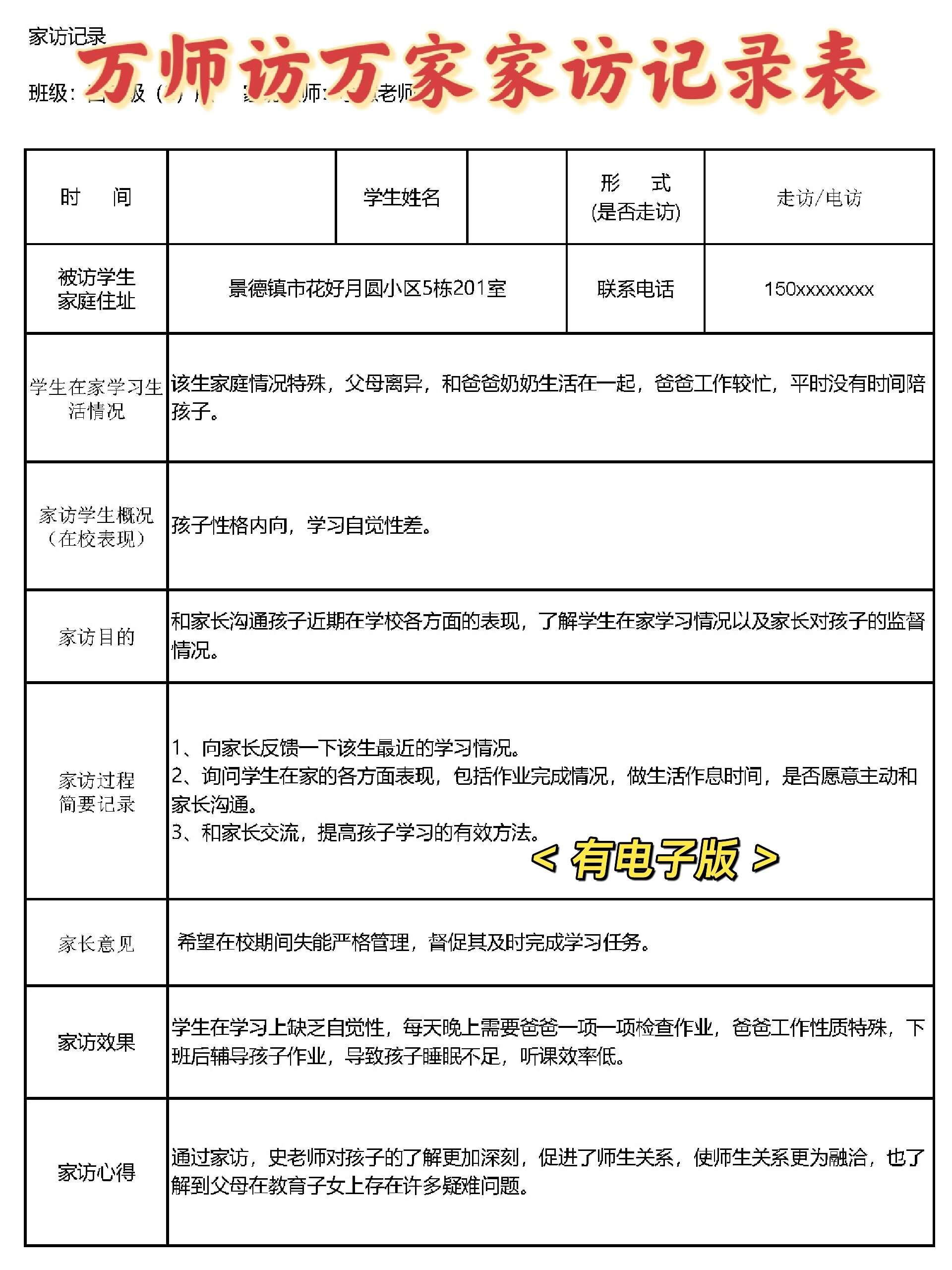 快看!20份不重样的万师访万家家访记录表