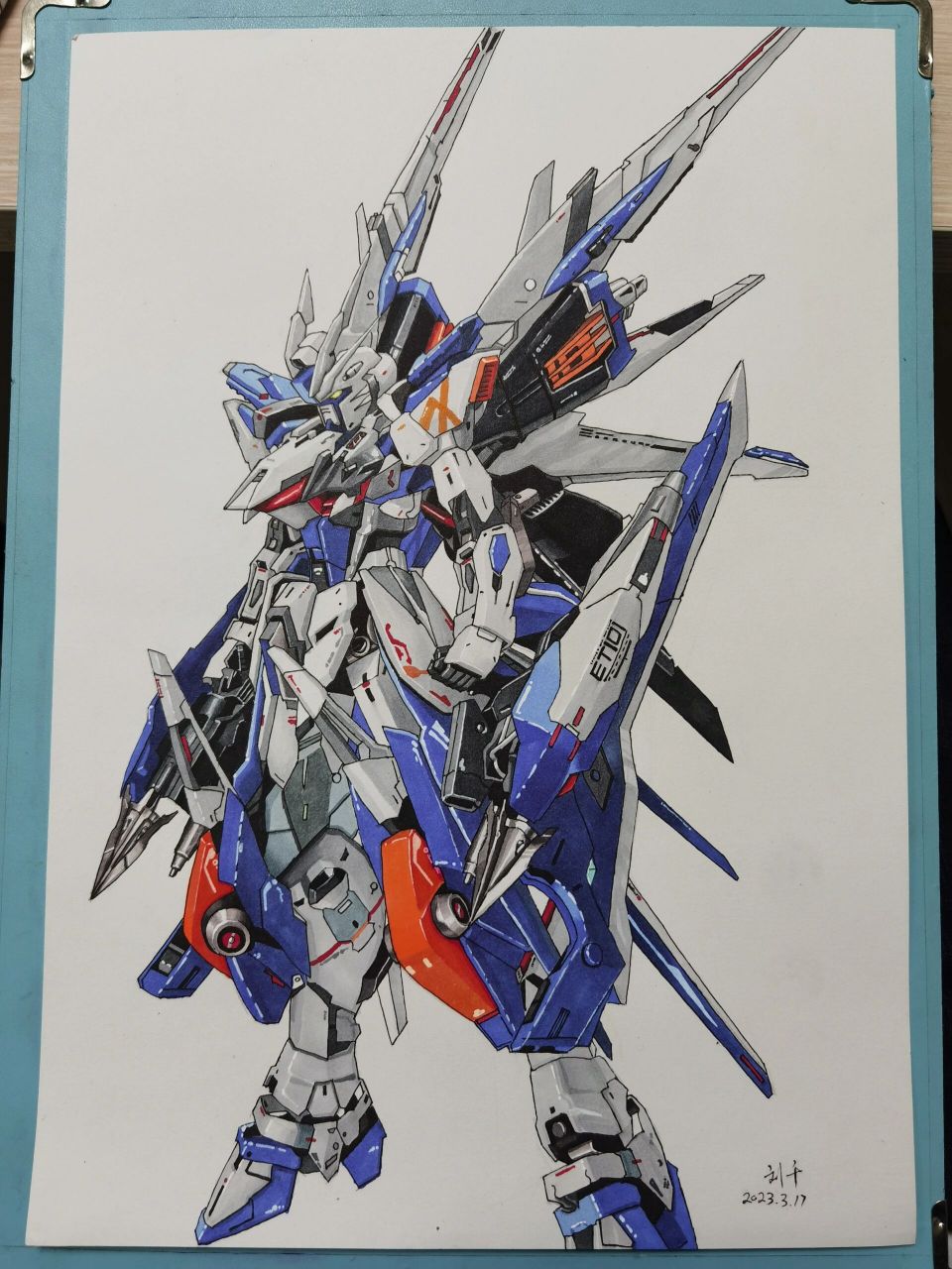 手绘高达 最近迷上机甲了,正好再给学生们画一张马克笔的完成效果,这