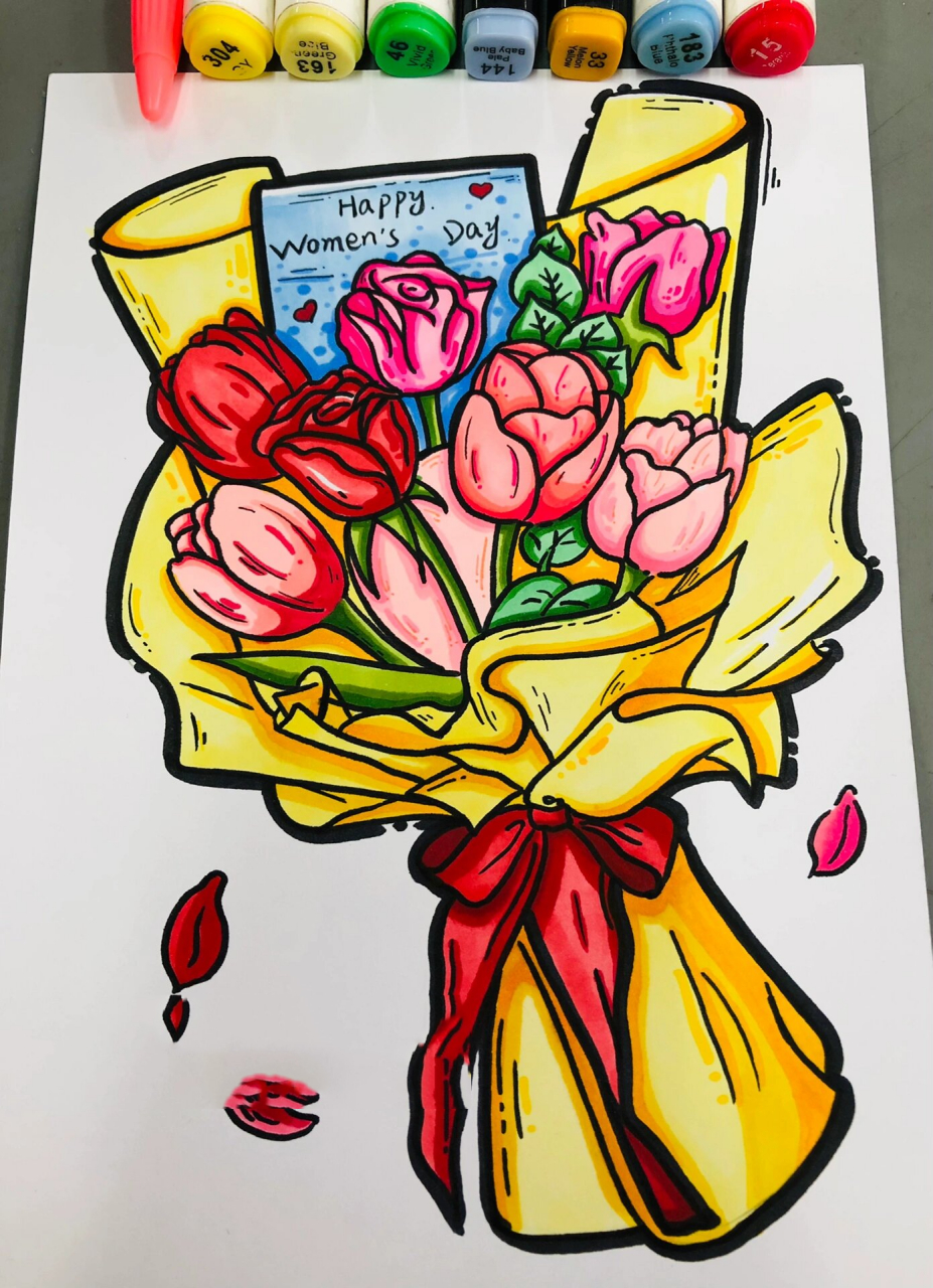 母亲节花束 马克笔画 儿童画 愿天下所有母亲99节日快乐! 	 临摹请!
