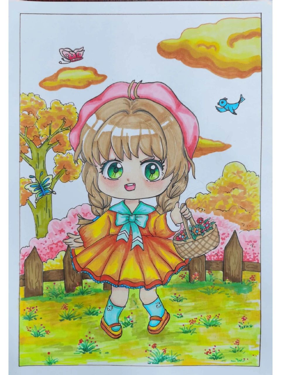 漫画素材|q版全身人物带场景