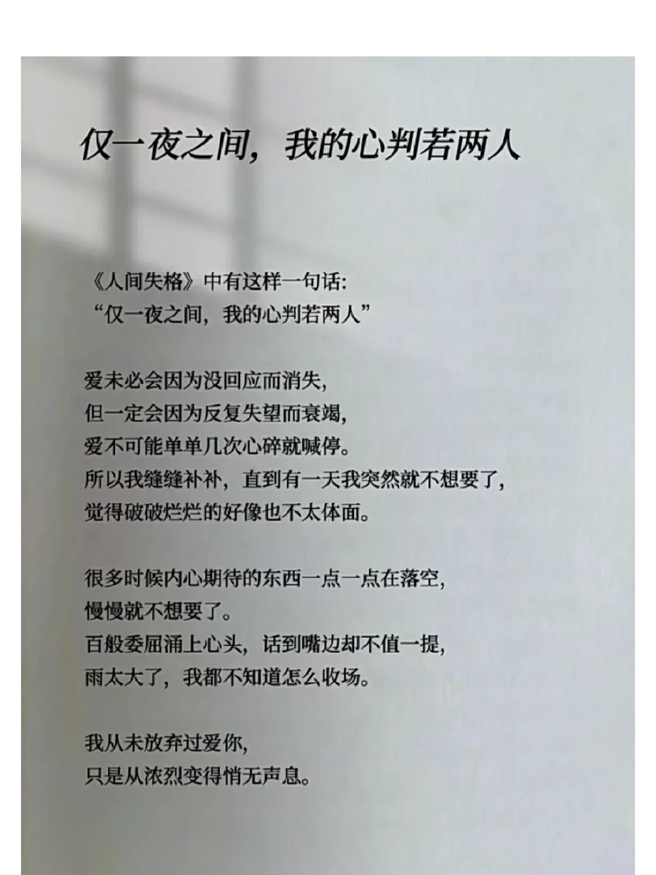 仅一夜之间,我的心判若两人