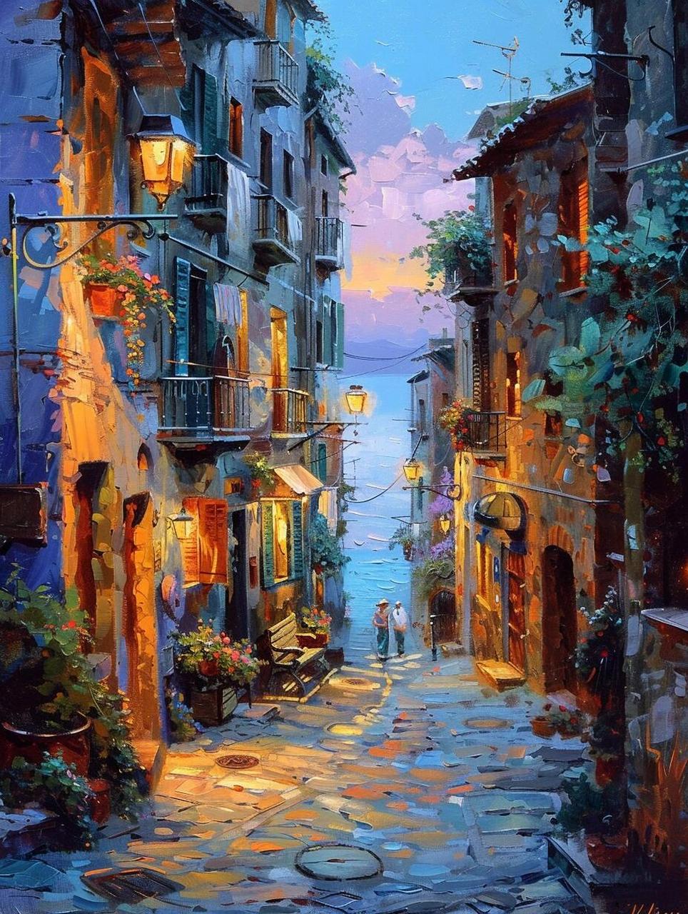 ai 油画|意大利小镇街景