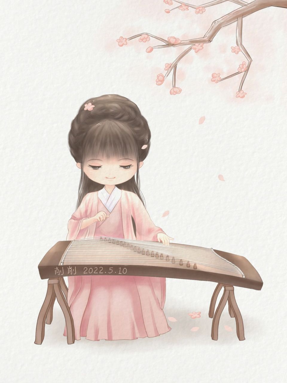 q版手绘·附线稿94我真的画足了21根弦啊～ 作为一个喜欢弹古筝的画