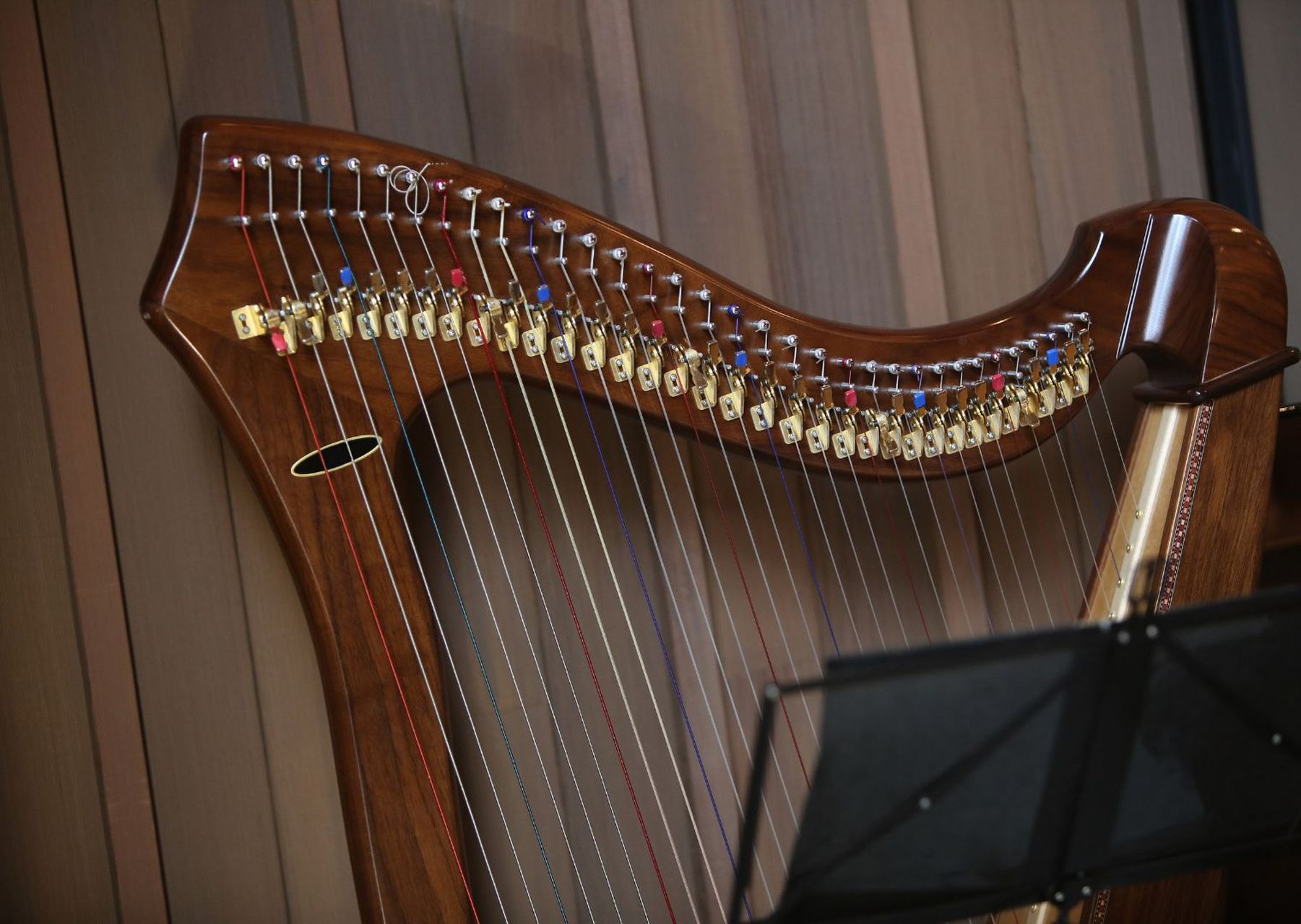 竖琴图片 竖琴是一种古老的大型拨弦乐器,来自于新石器时代的原始弦琴