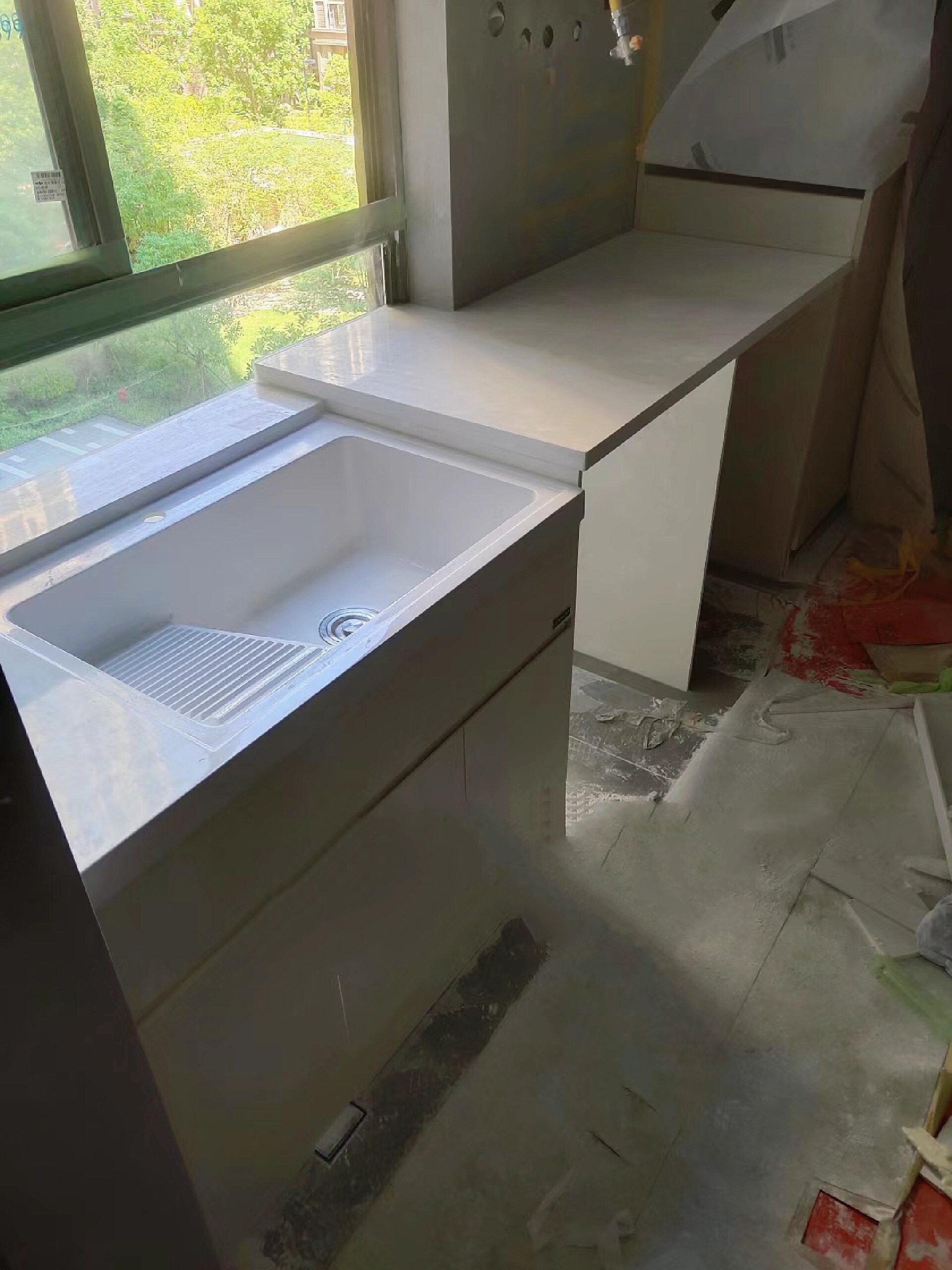 经得起暴晒的全石材洗衣池石英石一体盆台面