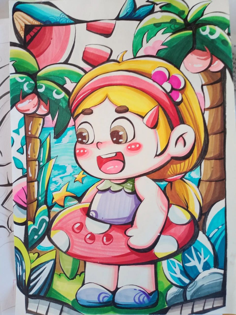 儿童画 夏天 海边