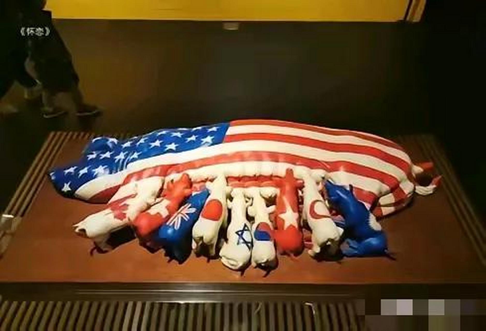 印尼艺术家创作的作品《依恋》 国旗有美国,其它:加拿大,瑞士,英国