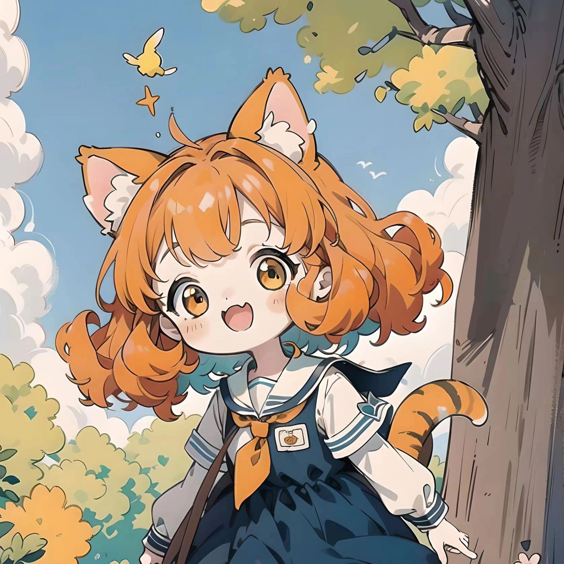 动漫临摹 橙色系 猫耳校服 人物全身 来分享一些好看的卡通动漫人物