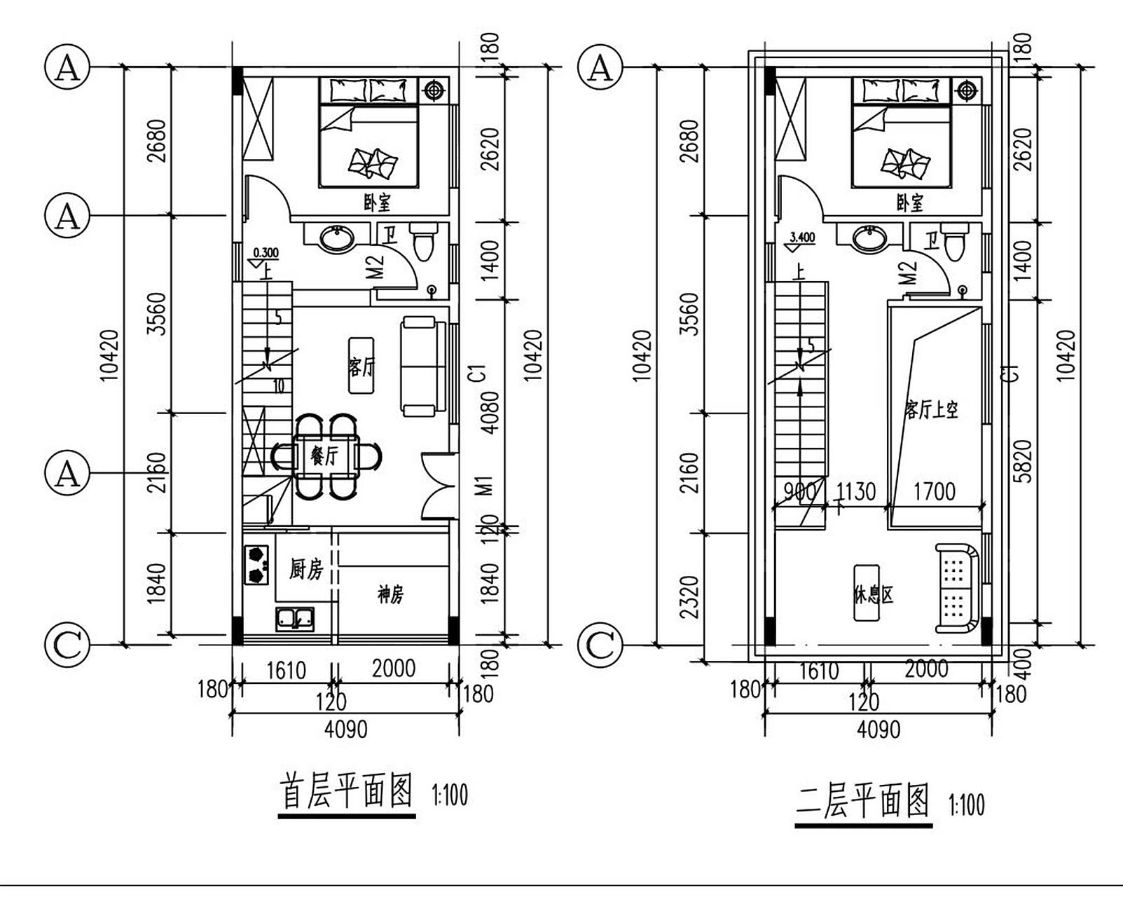 小开间自建房占地40平4层平面布局设计图 自建房平面布局设计0602