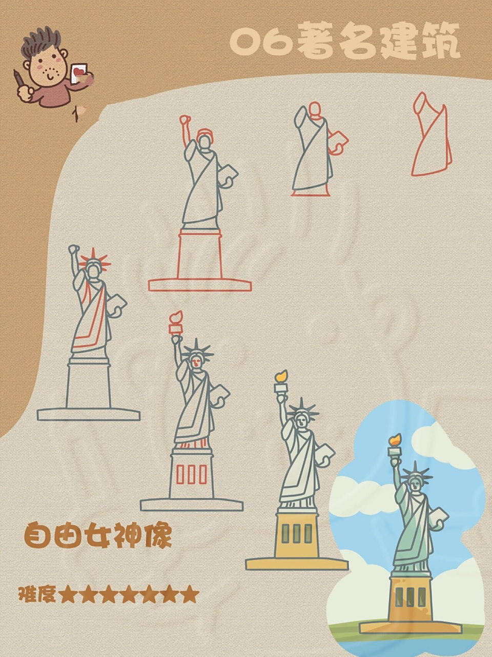 自由女神像 简笔画