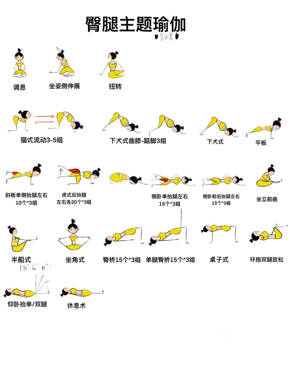 瑜伽插画|臀腿主题瑜伽小人图 持续更新#瑜伽# #插画# #一起来瑜伽