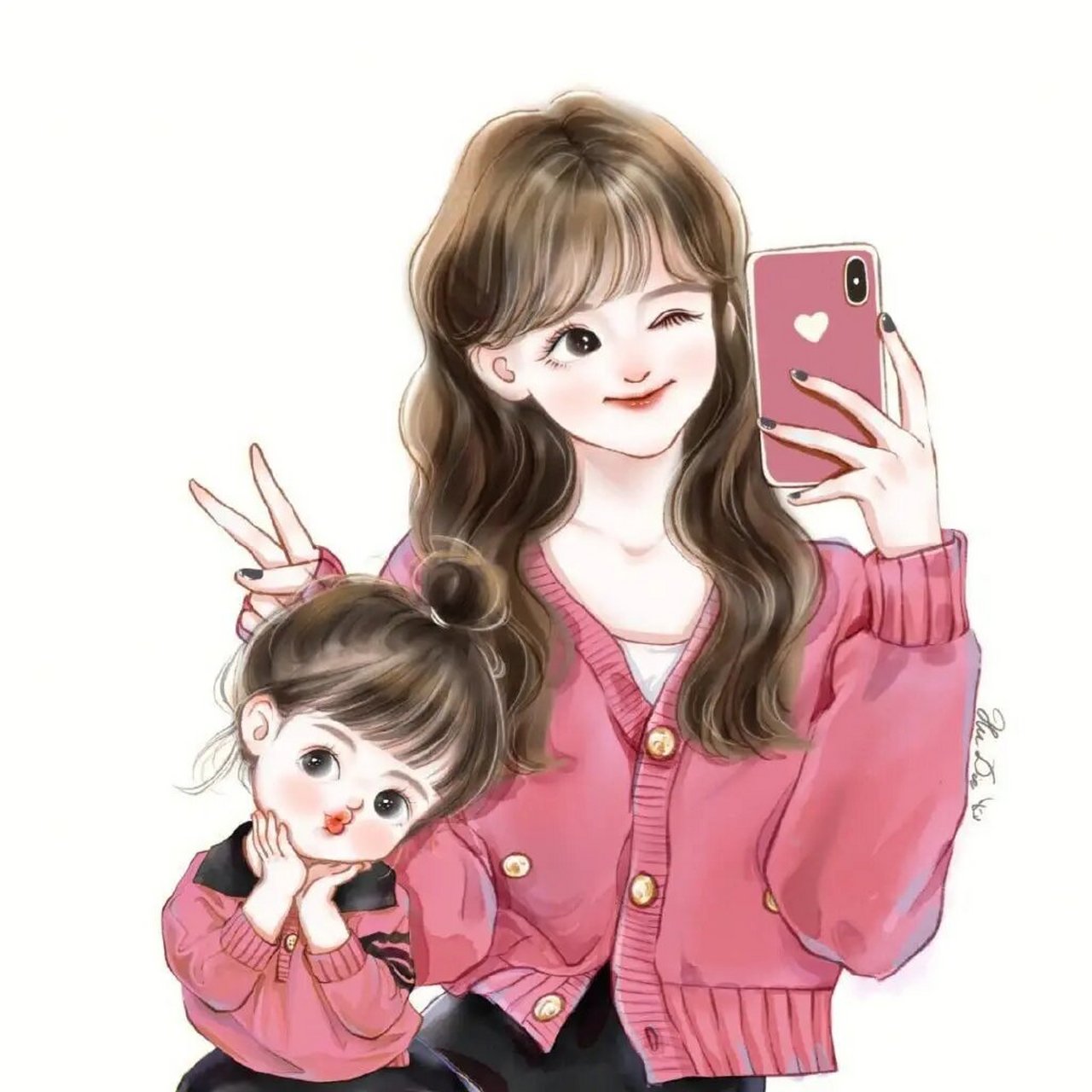 亲子头像|一家三口手绘头像95 今日份手绘一家三口,一家四口卡通