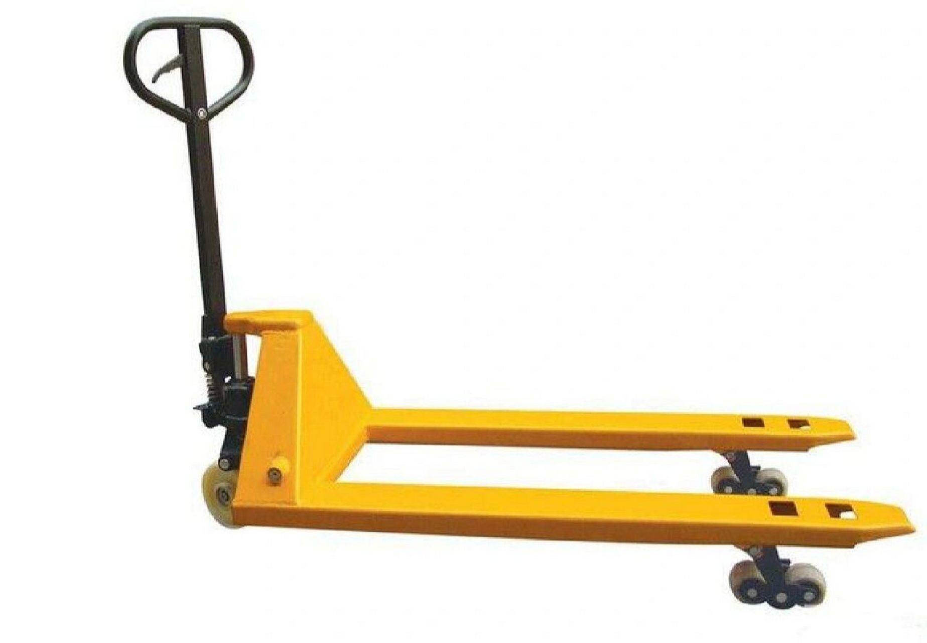 液压车(俗称:地牛)     液压车,在使用时将其承载的货叉插入托盘孔内,