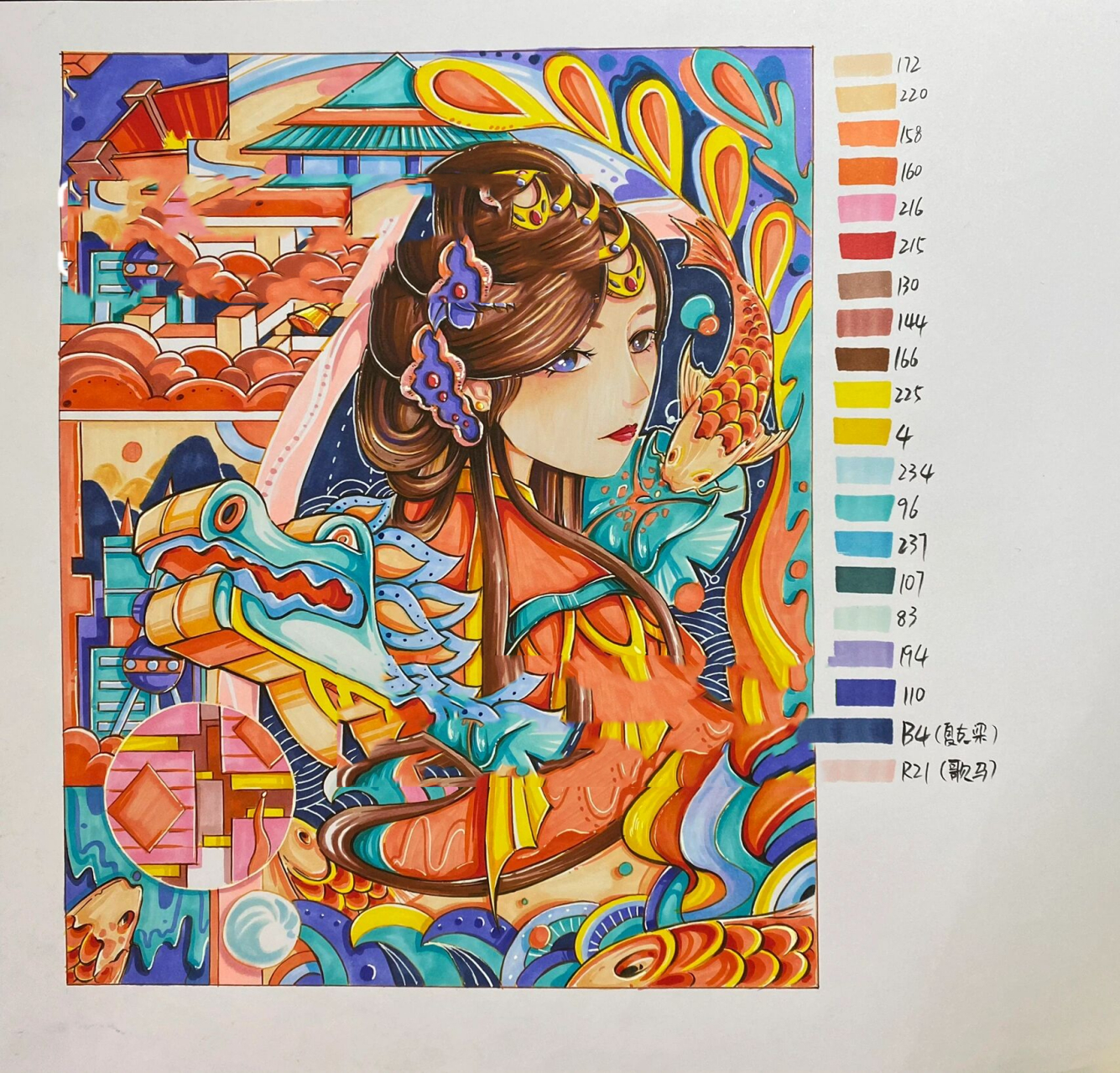 考研装饰画手绘(中国风) 最后一张草图在原画基础上略有改动元素 由