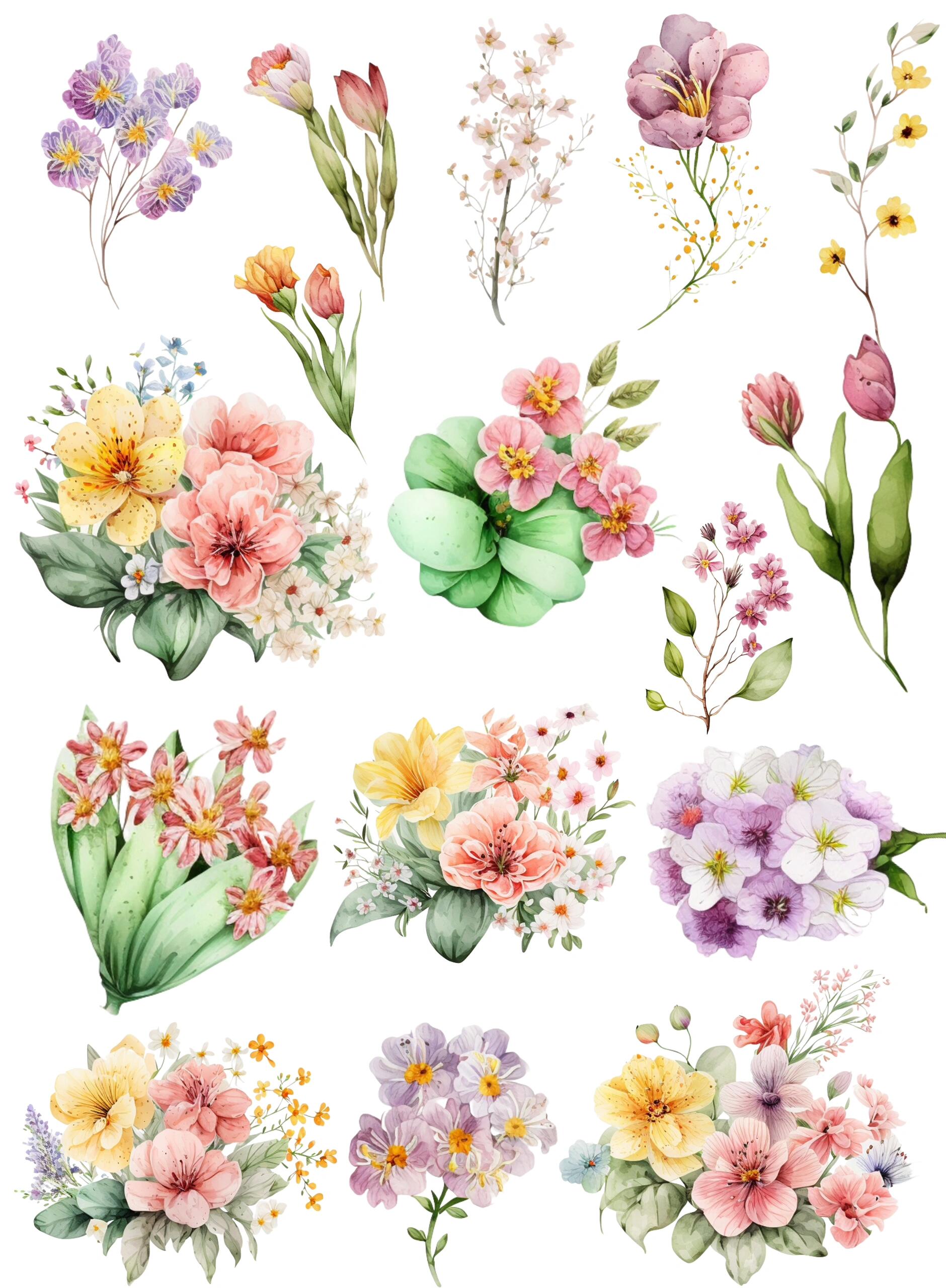 花束插画元素拼贴 png免扣图片 	 手帐贴纸