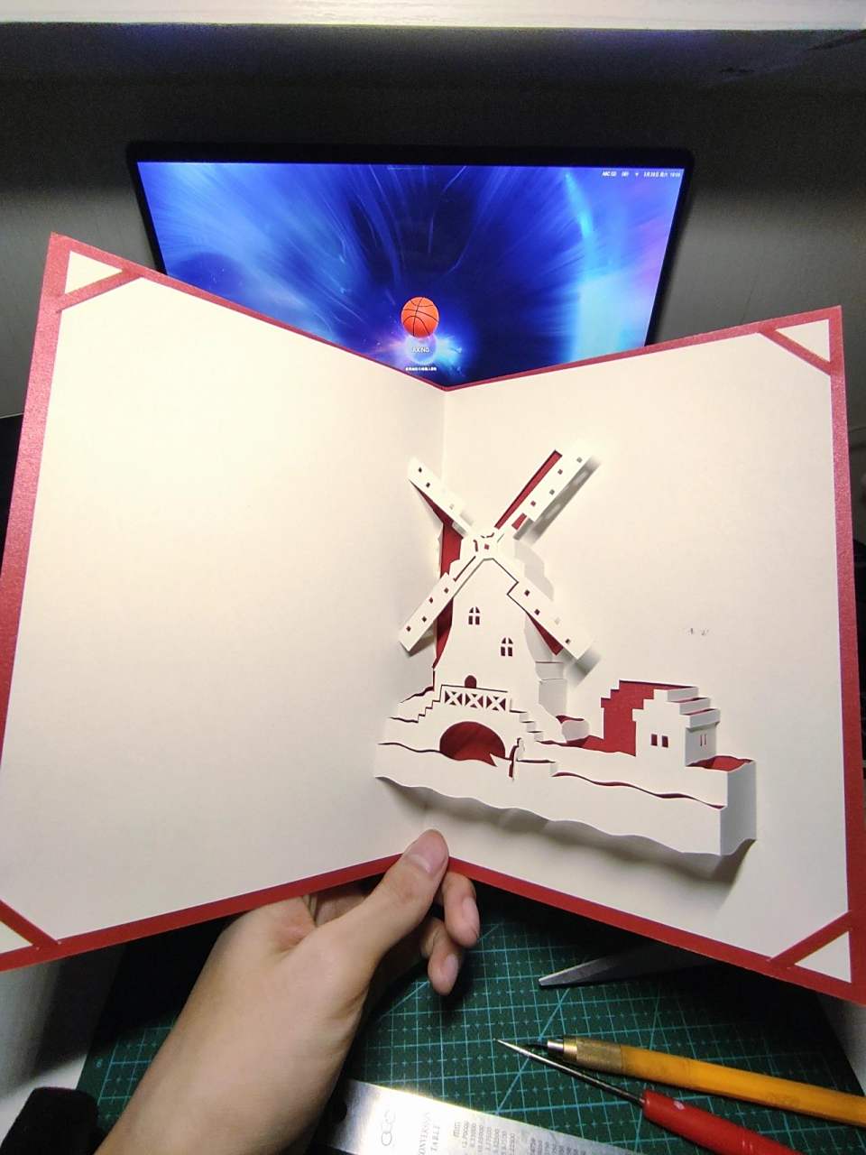 立体纸雕贺卡《小风车》分享(教程 图纸) 名称:立体纸雕贺卡 小风车