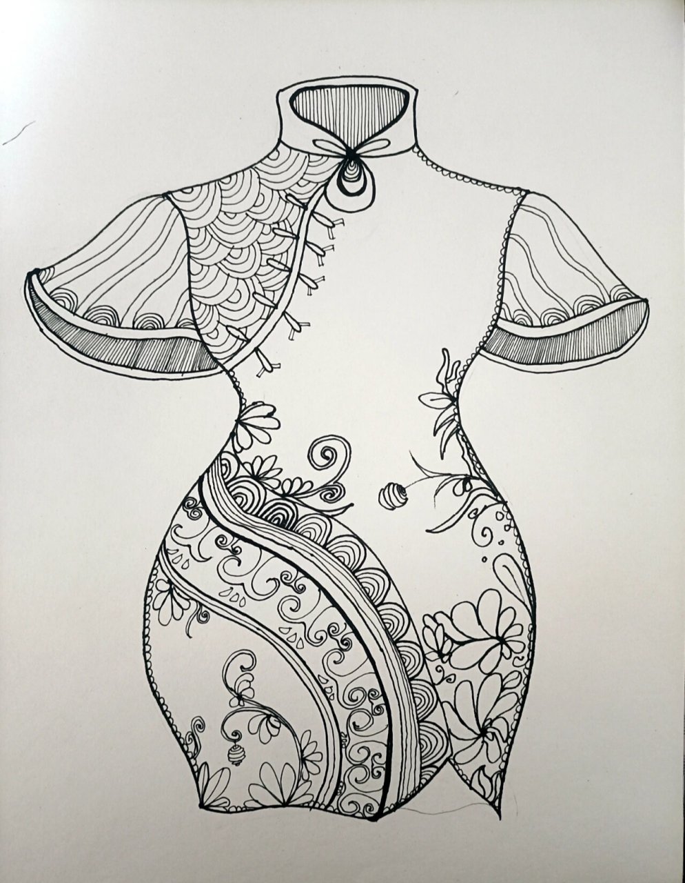 创意线描手绘～蓝色系旗袍972228942228 99 今日份手绘