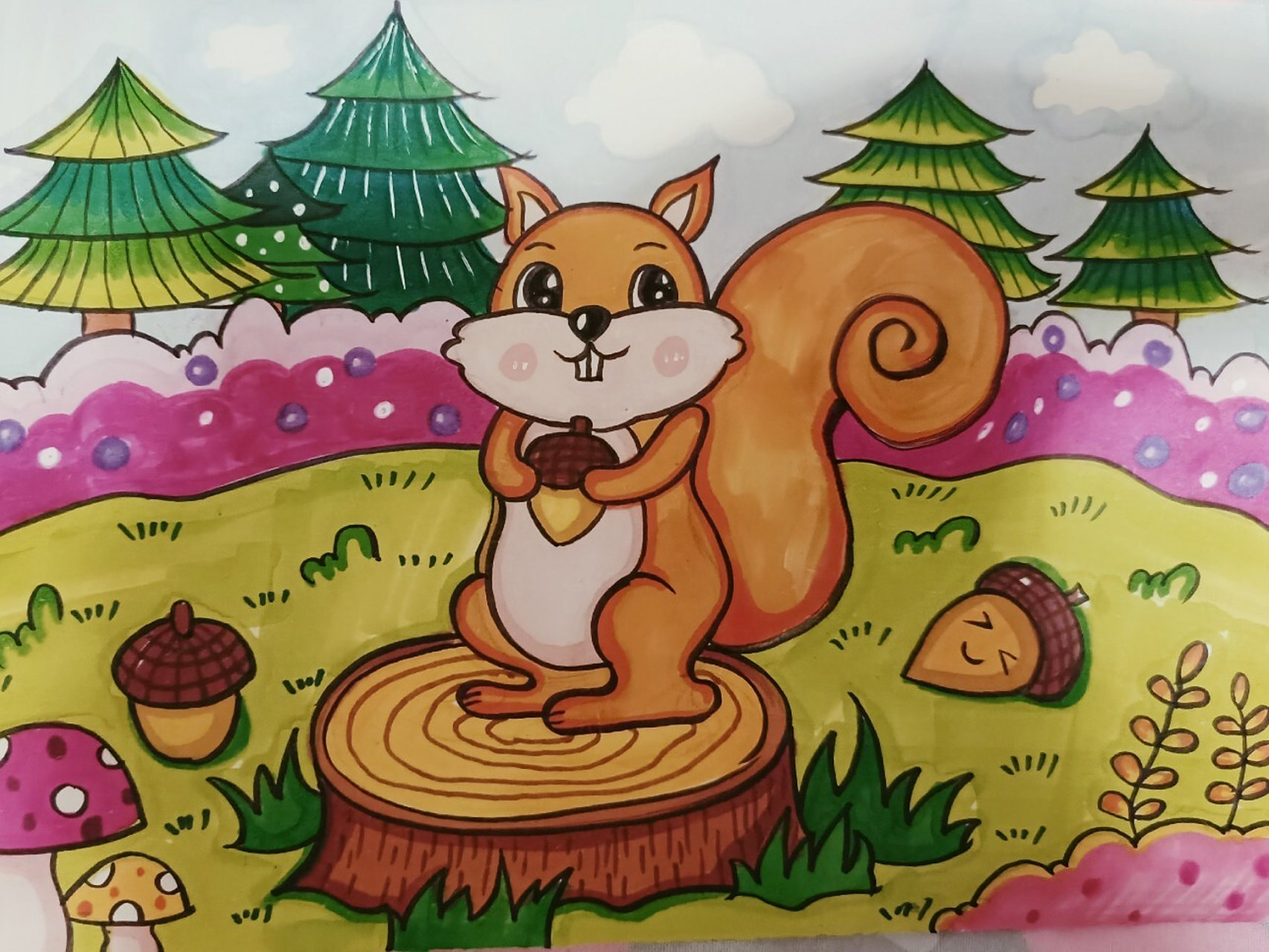 小松鼠儿童画,松鼠创意绘画