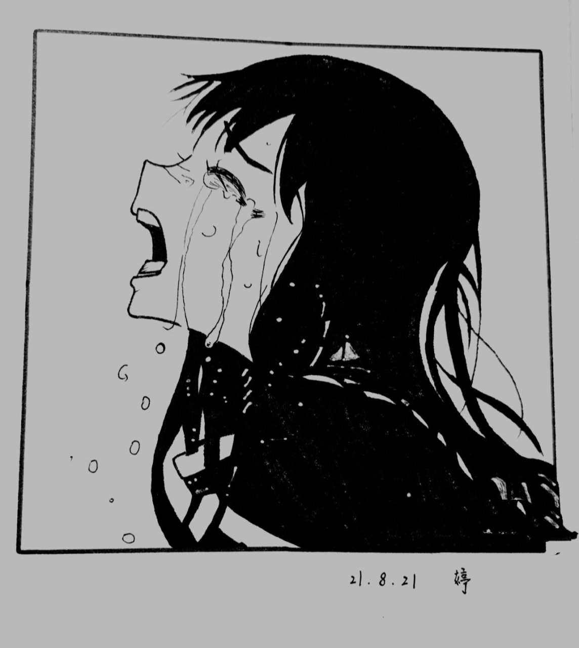 黑白简笔画/哭泣少女 画手小白临摹第三十三幅画 今天我骑电动车的