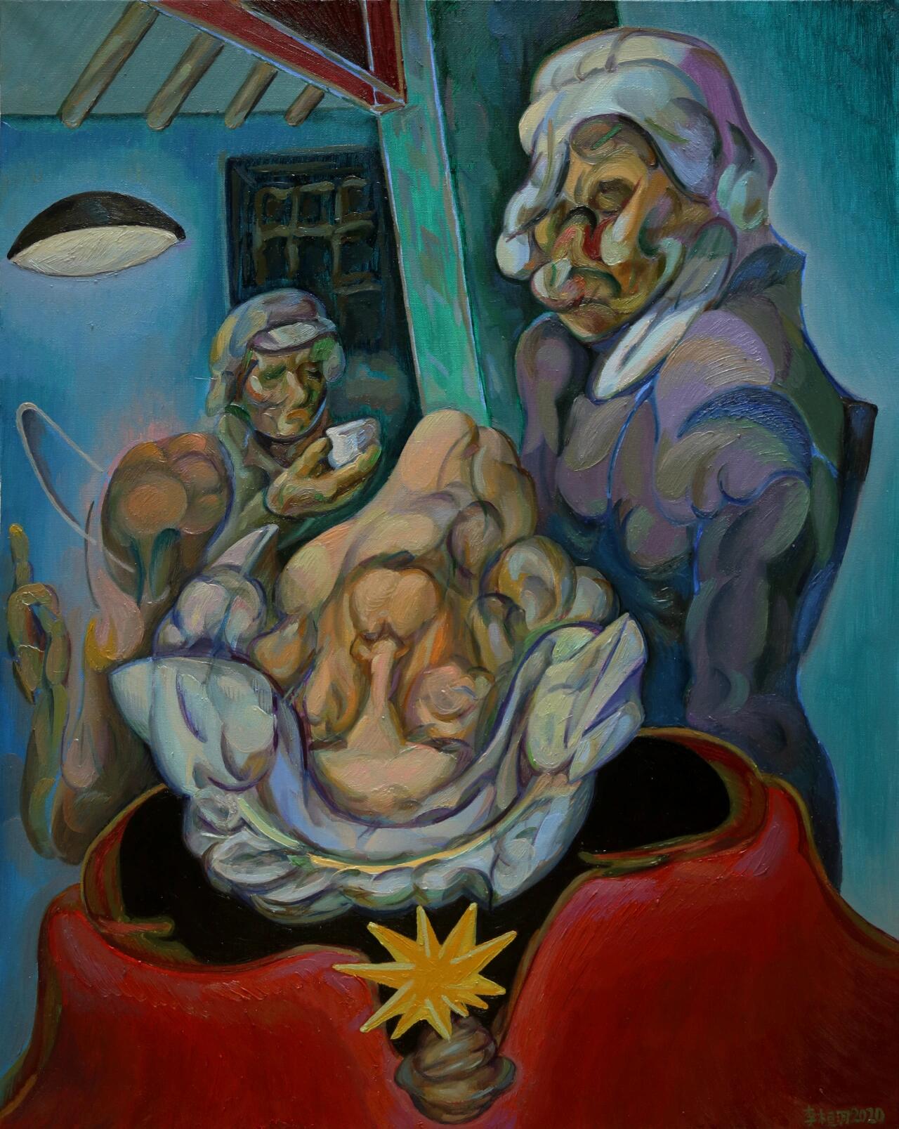 2020作品《吃土豆的人》,布面油画