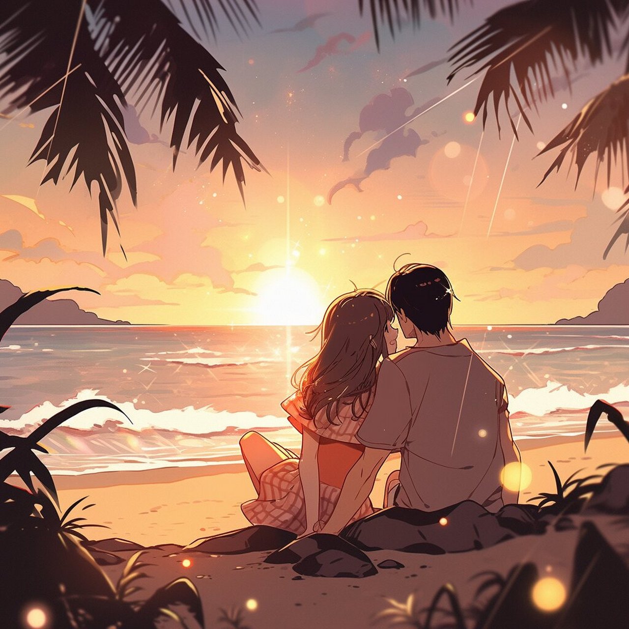 情侣卡通头像--沙滩日落