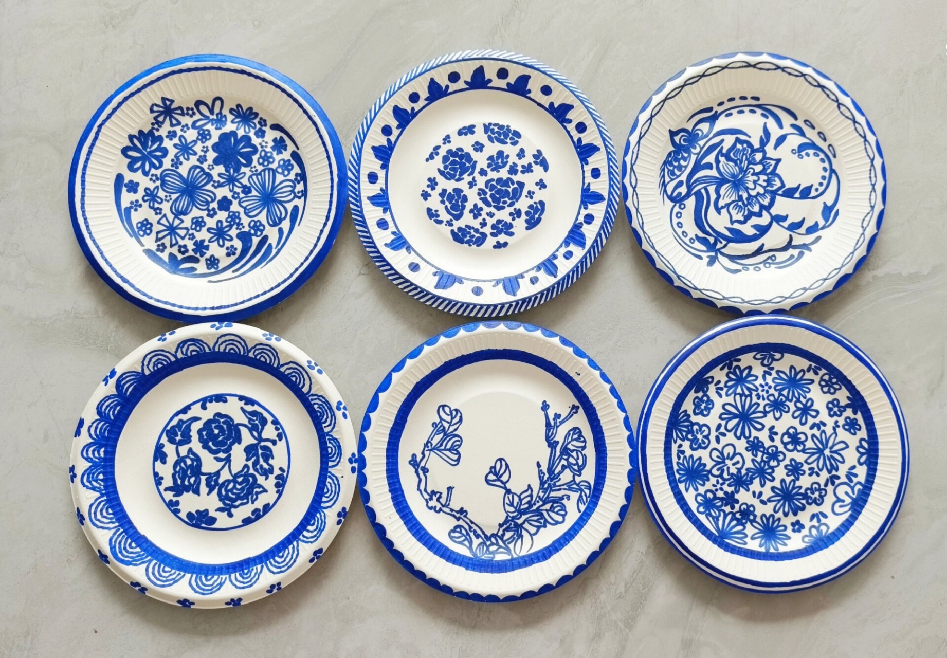 纸盘画——青花瓷·花朵元素