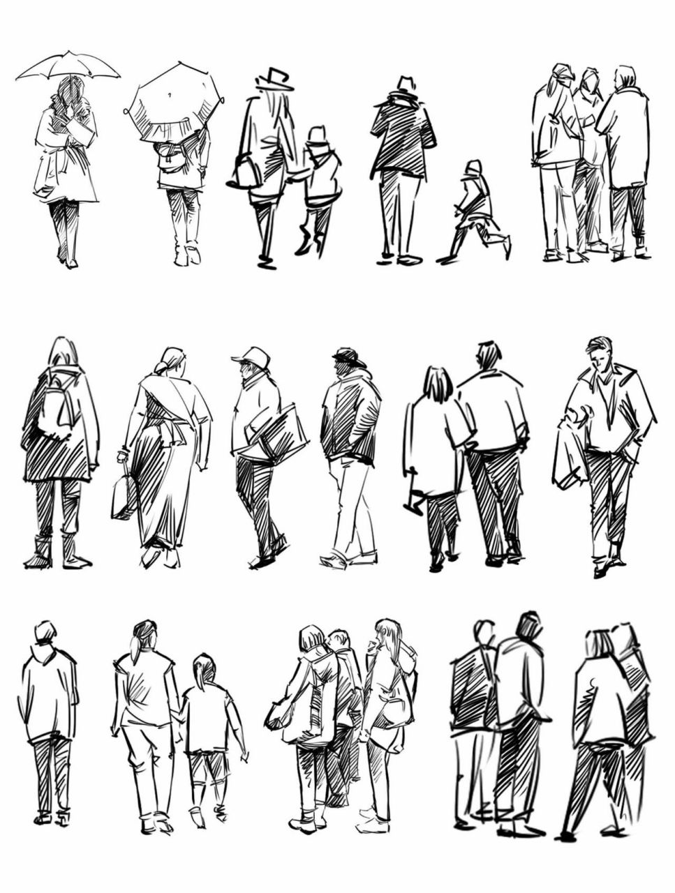 【干货】手绘常用人物配景的画法 适合收藏 建筑风景课街景人物配景