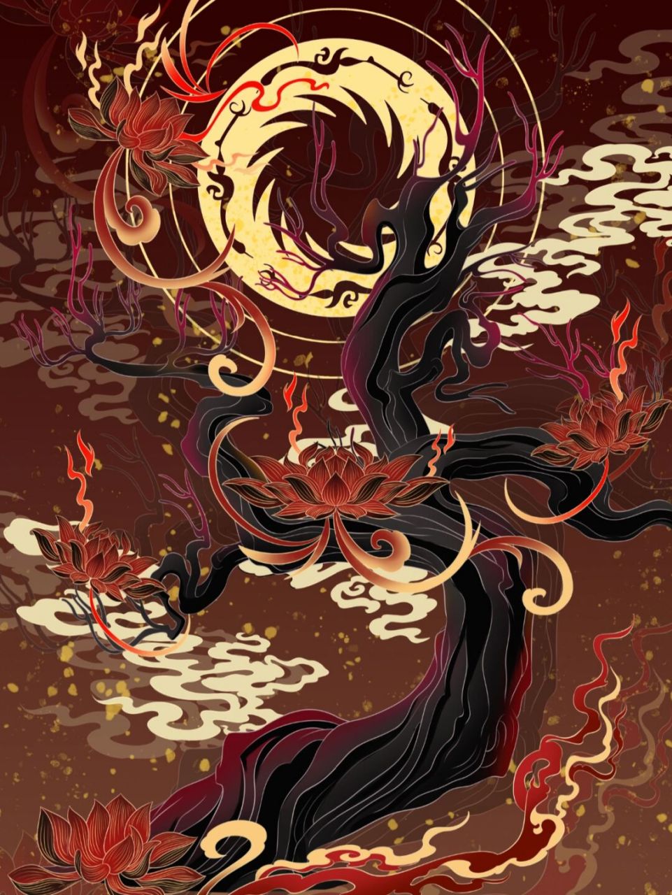 建木插画 《山海经·海内南经》:"有木,其状如牛,引之有皮,若缨,黄蛇.