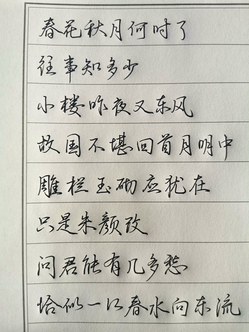 中性笔江湖体 李煜《虞美人61春花秋月何时了》 #每天练字打卡