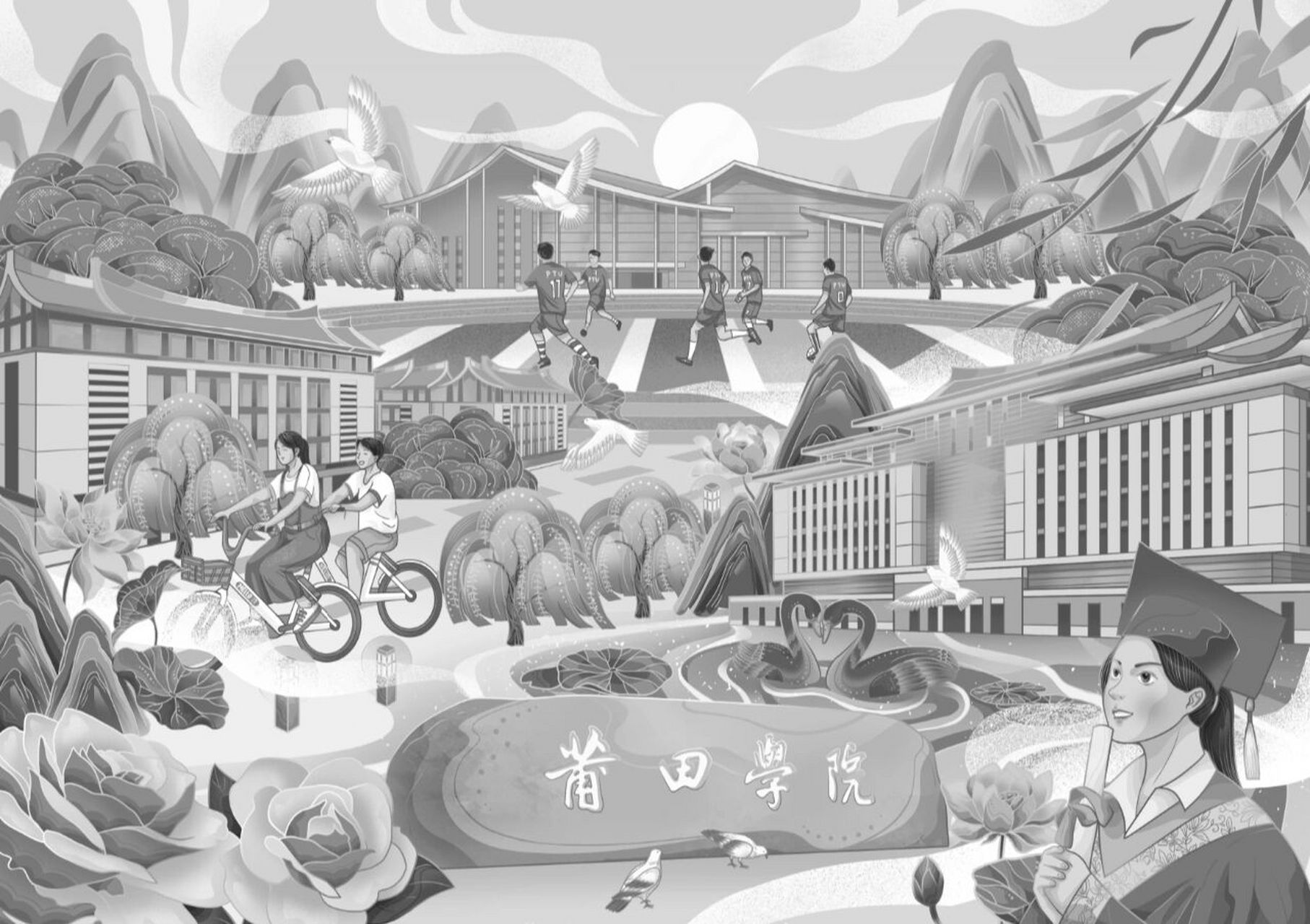 "校园场景插画"获奖作品 一组关于校园场景插画的获奖作品.