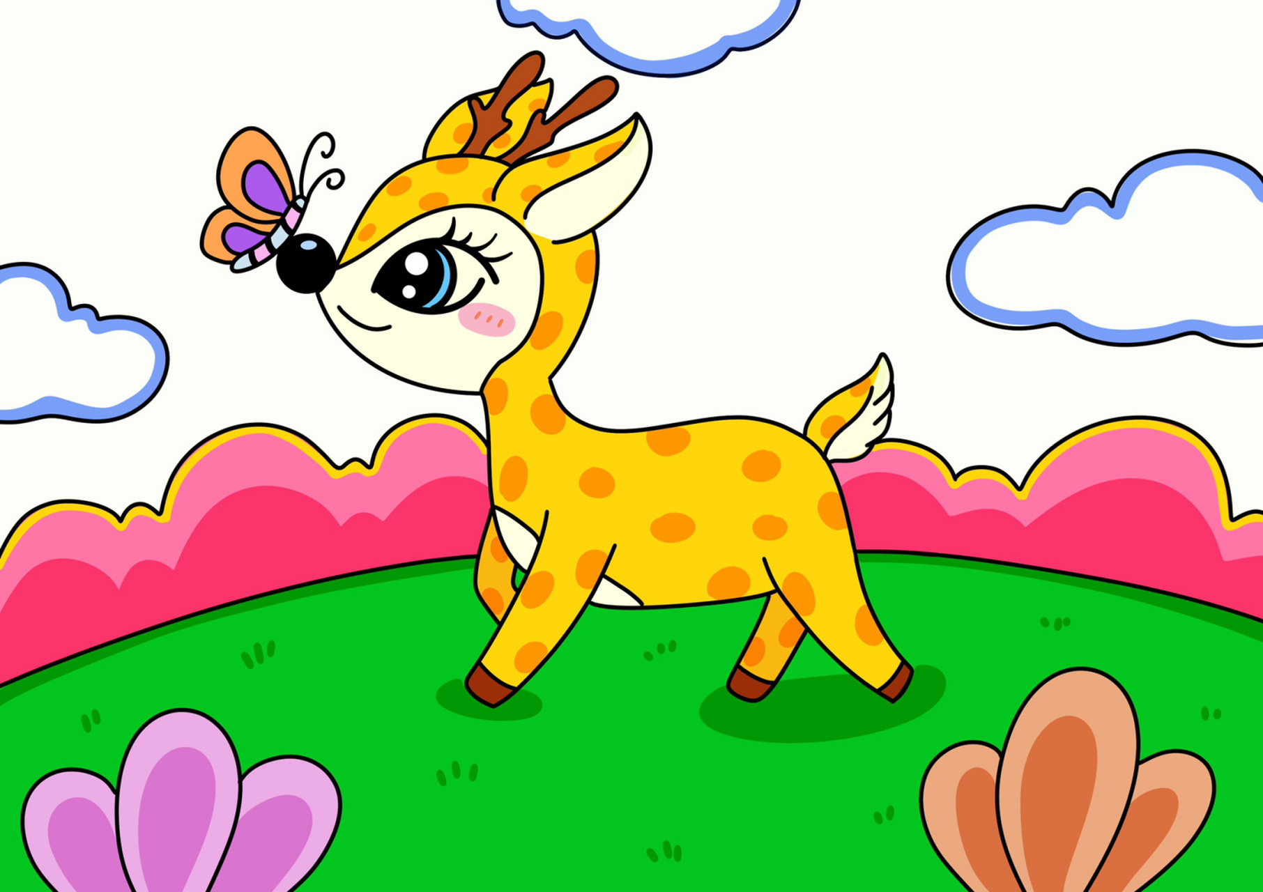 可爱的小鹿儿童创意画 带线稿 #创意美术儿童画# #创意儿童画# #简笔