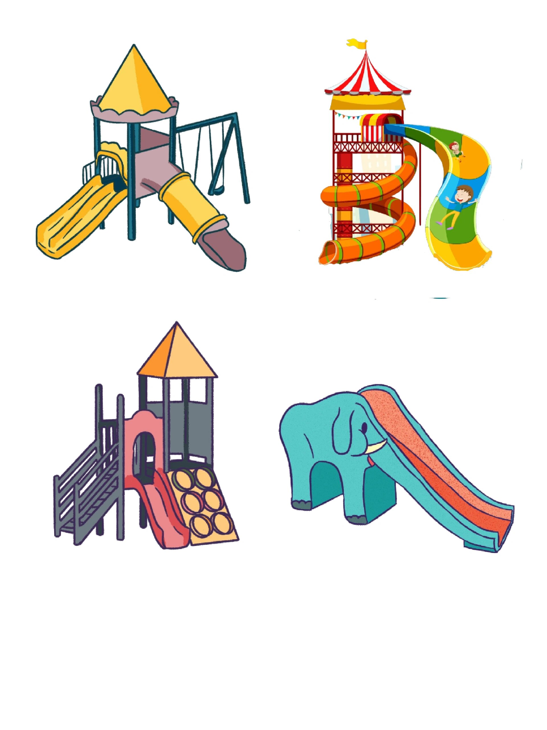 免抠png|幼儿园游乐场滑梯玩具素材插画