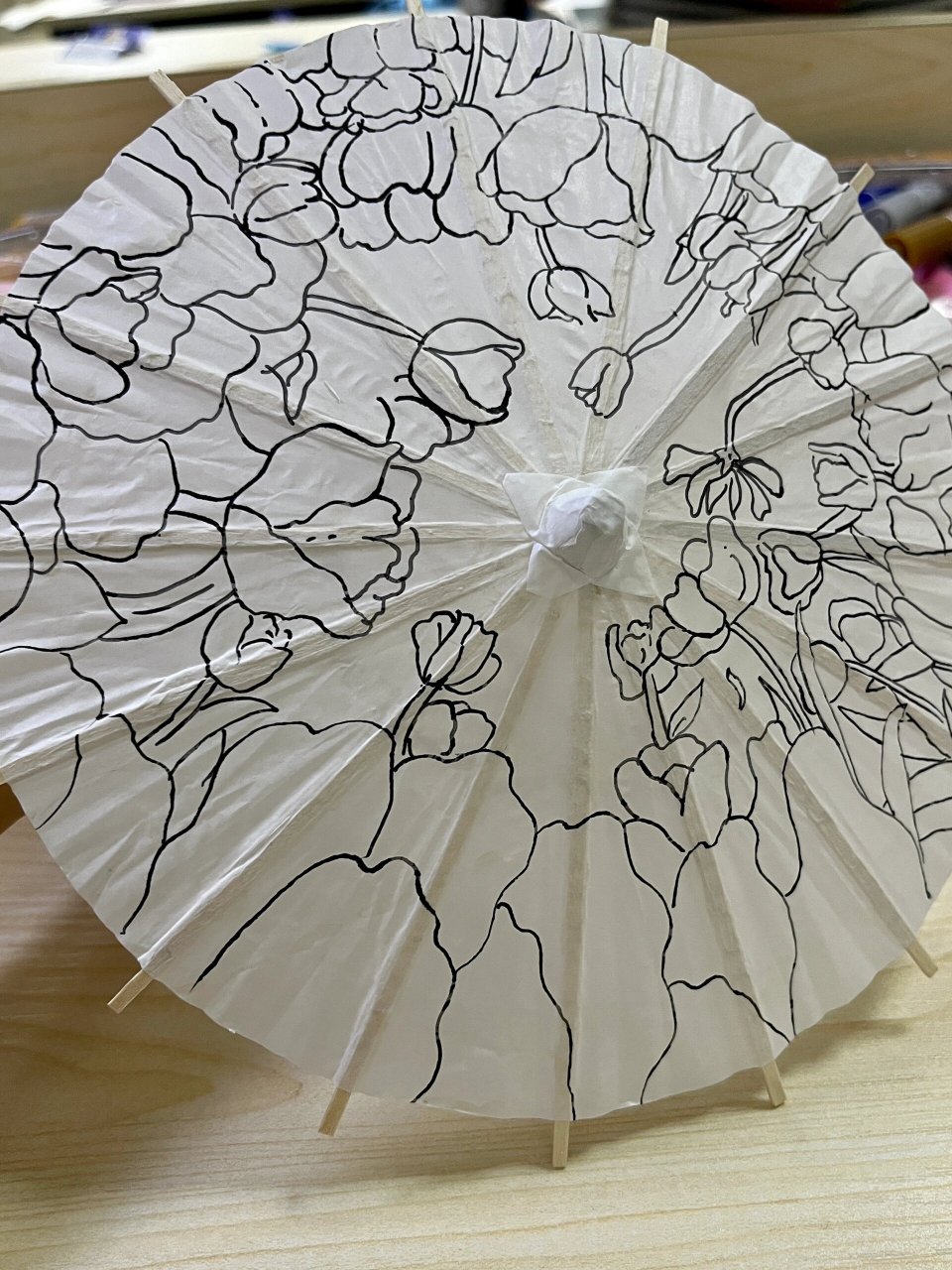 马克笔手绘油纸伞(含线稿) 又是摸鱼的一天,还是小朋友的水彩笔,这伞