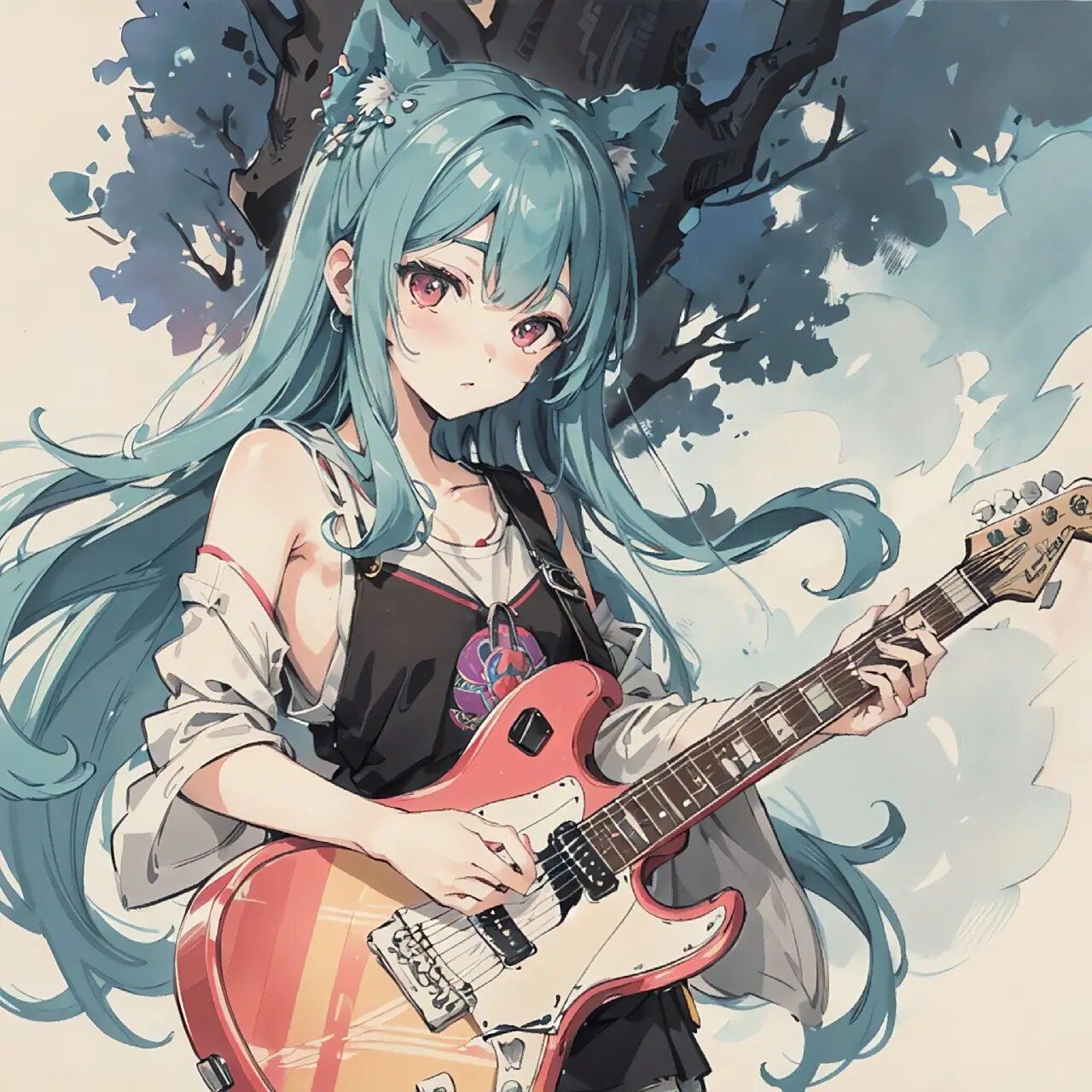 弹吉他的女生头像92 音乐之魂,吉他之音,如同鸟儿的翅膀翱翔; 流淌