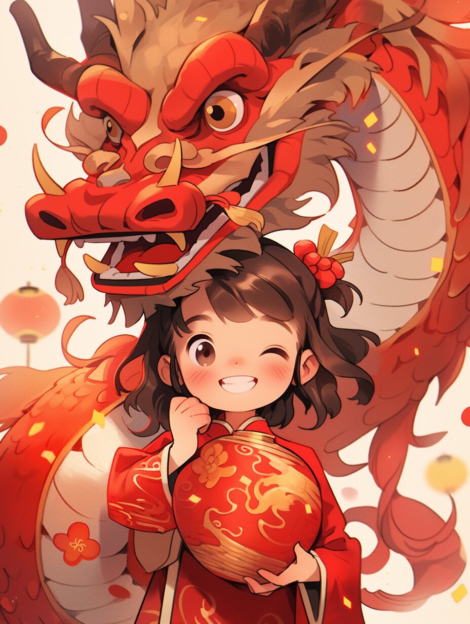 2024中国龙年女孩可爱卡通插画ip | 红色系